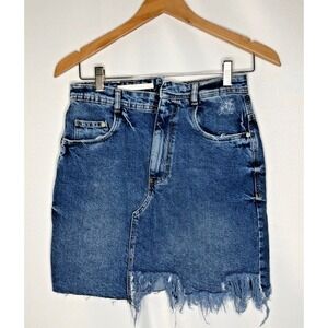 Zara Trafaluc Denim‎ Mini Skirt Distressed Frayed Hem Women's Size XS